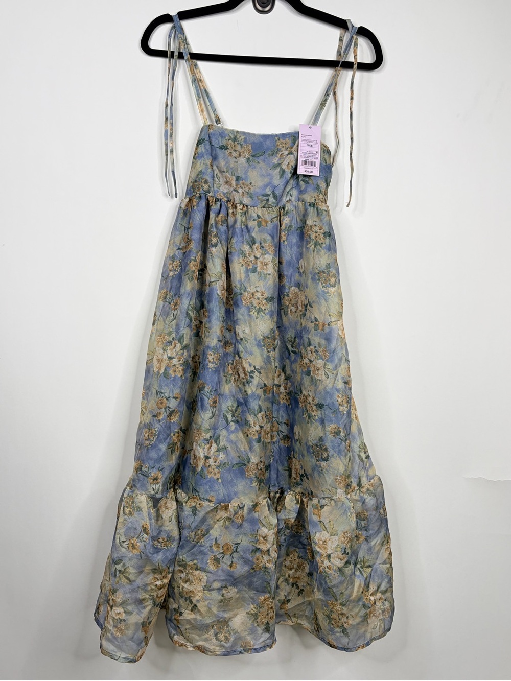 wild fable Blue Floral Midi Dress with Tie Straps